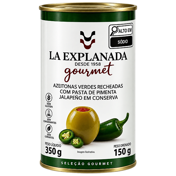 Azeitona Verde Com Jalapeño 350g/150g - La Explanada