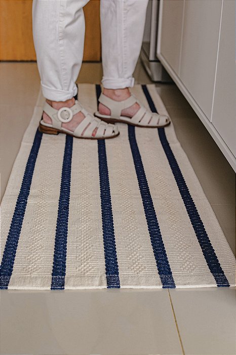 Trio de Tapetes Maré Azul Marinho e Cru