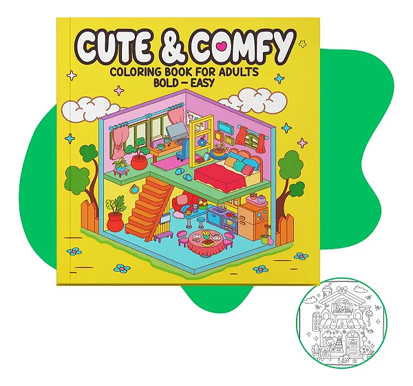 Livro De Colorir Cute & Comfy Livrinho De Colorir Com 63 Desenhos Relaxantes Papel De Qualidade Capa Mole Brochura Para Crianças, Adultos, Estímulo Criativo E Relaxamento