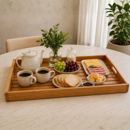 Bandeja Madeira Maciça Decorativa Para Café Cha Cozinha 50 Natural