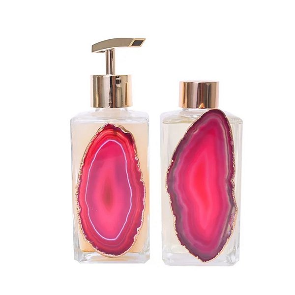 Kit Lavabo Com Pedra Natural Em Ágata Pink Banhada