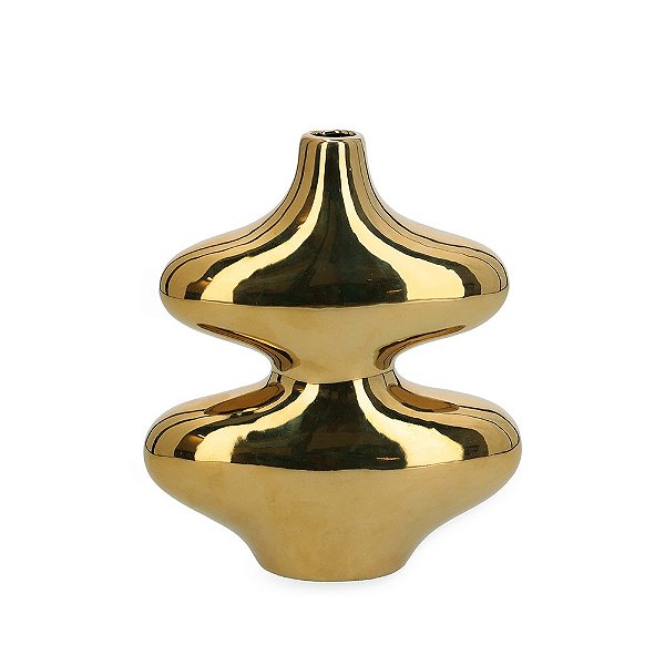 Vaso Em Cerâmica Dourado Geometrico G Alturat 29cm - Mart