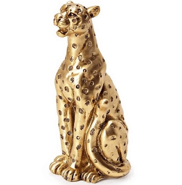 Escultura Leopardo Em Polirresina Dourado - Mart