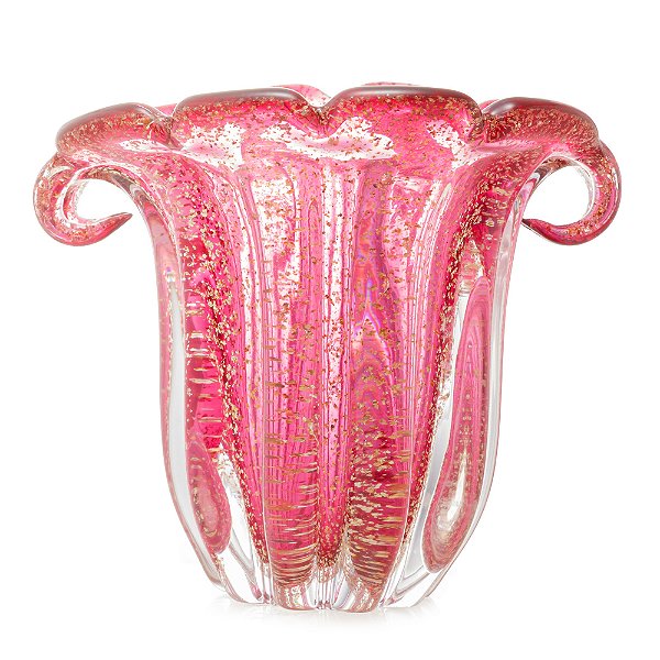 Vaso De Vidro Italy Rosa E Dourado 16cmX18cm - Lyor