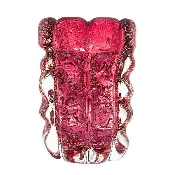Vaso De Vidro Italy Rosa E Dourado 10cmX15cm - Lyor
