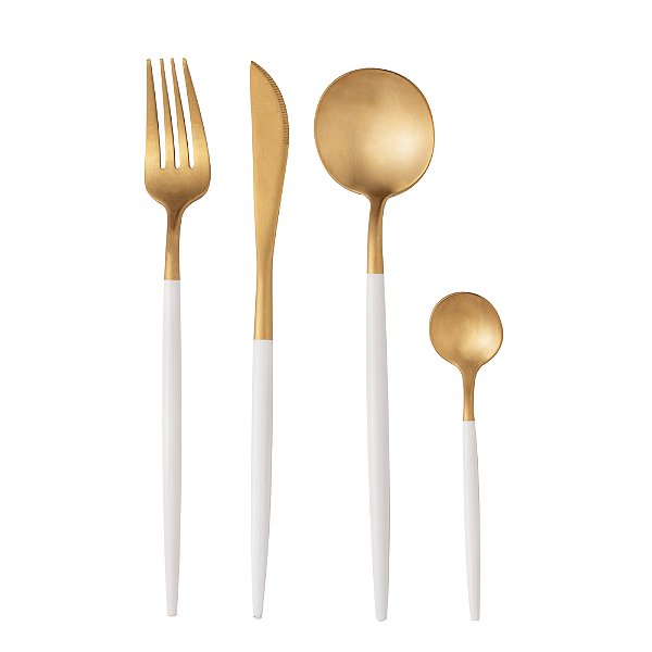 Faqueiro 24 Peças Dourado Com Branco - Wolff