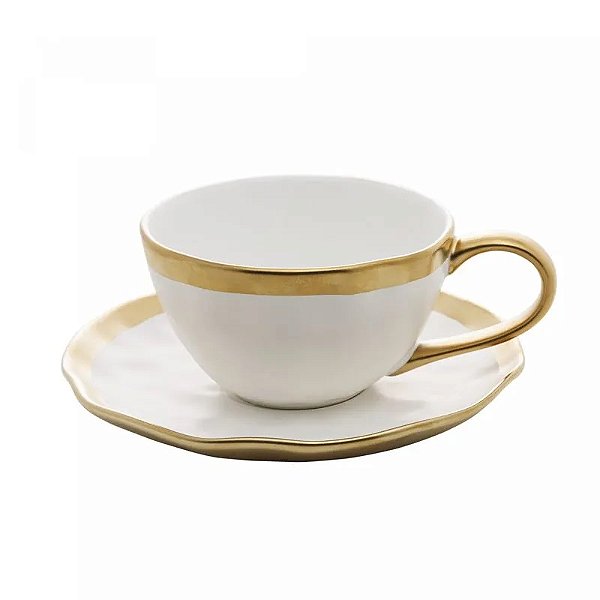 Xícara De Porcelana Branco E Dourado Dubai 200ml - Wolff