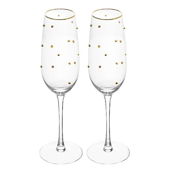 Conjunto 2 Taças Champanhe Balls Fio De Ouro 220ml - Wolff