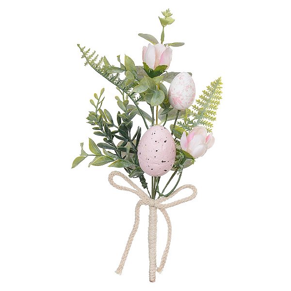 Galho Com Ovinhos De Páscoa Rosa Claro 30cm -Florarte
