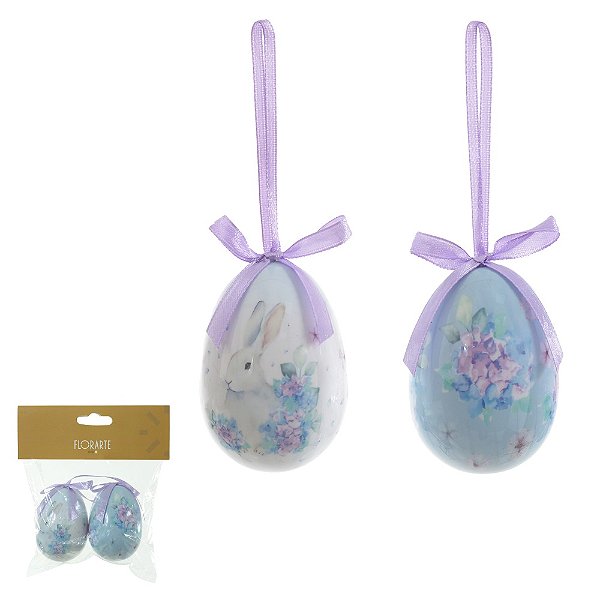 Enfeite Ovo De Páscoa Com 2 Branco E Lilás 7,5cm - Florarte