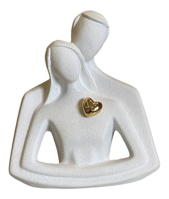 Escultura Em Dolamita Casal Coração Off White - Entrecasa