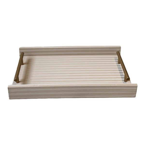 Bandeja Retangular Mdf Pu Listra 3D Off White P - Entrecasa