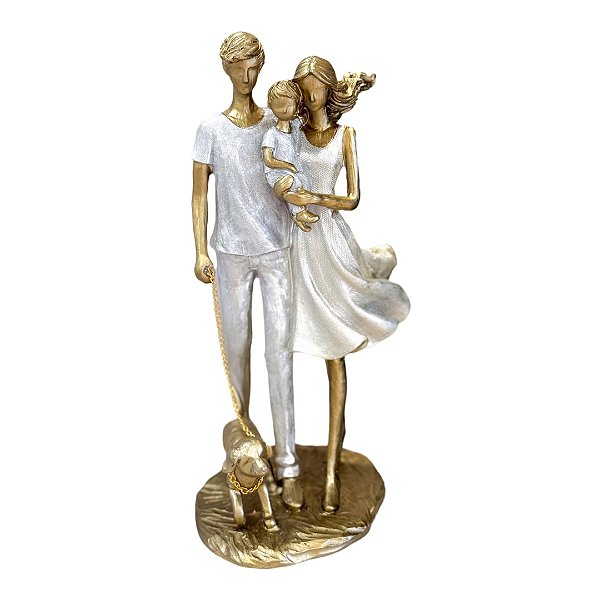 Escultura Casal Com Um Menino E Um Cachorro - Mabruk