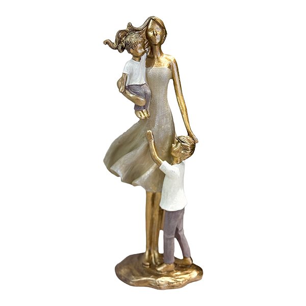Escultura Família Mulher Com Dois Filhos - Mabruk