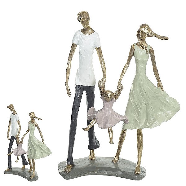 Escultura Família Casal Com Menina - Florarte