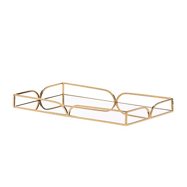 Bandeja Em Metal Dourado Com Espelho G - Mart