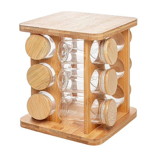 Conjunto 12 Potes E Rack Giratório Em Bambu - Wolff
