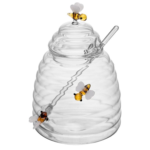 Açucareiro De Vidro Com Colher E Tampa Bee 500ml - Lyor