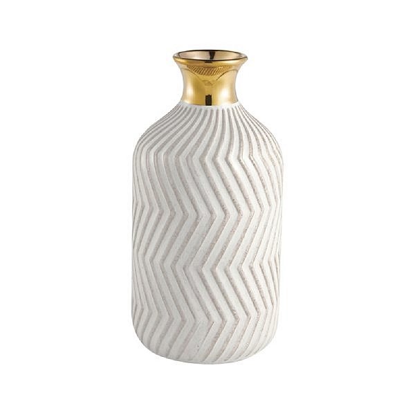 Vaso Em Cerâmica Dourado E Branco GG - Mart