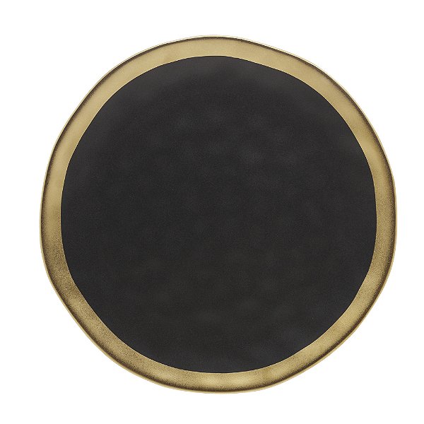 Prato Raso De Porcelana Preto E Dourado Dubai 25cm - Wolff