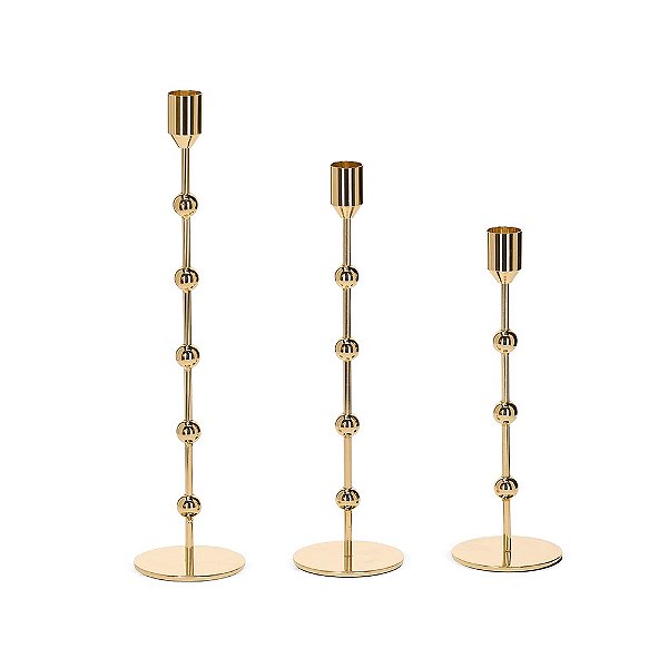 Castiçal Em Metal Dourado Reto Com Esferas – P – 24 CM