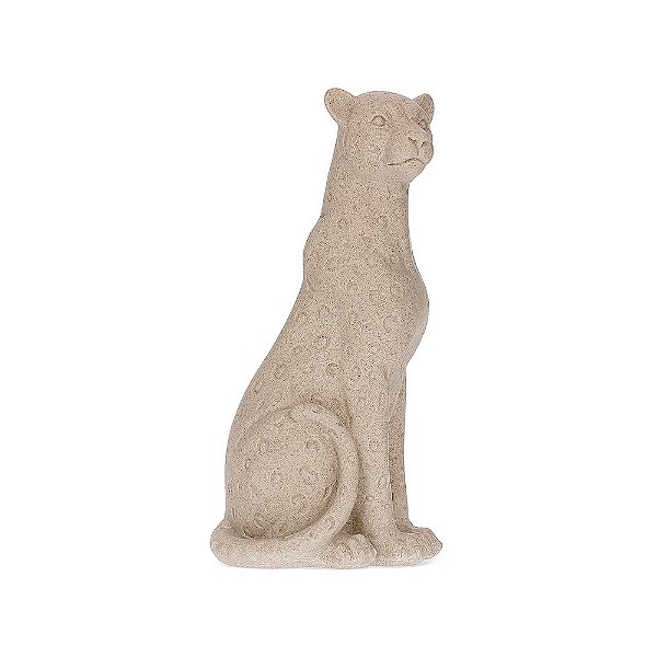 Escultura Luxo De Leopardo Em Polirresina Cor Neutra - 34 CM