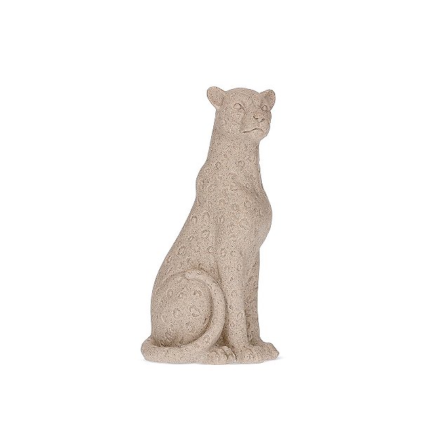 Escultura Luxo De Leopardo Em Polirresina Cor Neutra - 27 CM