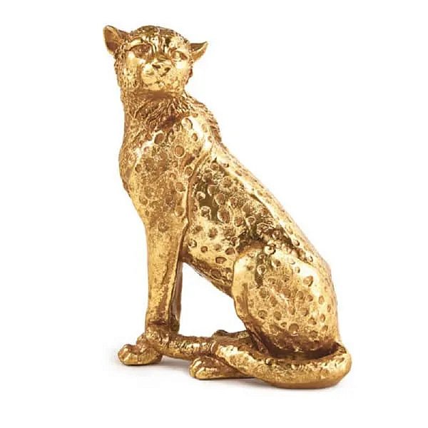 Escultura Leopardo Em Polirresina Dourado - 20 CM