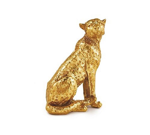 Escultura Leopardo Em Polirresina Dourado - 27 CM