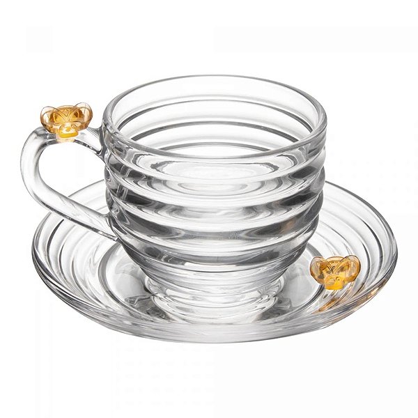 Xícara De Chá Com Pires Little Bee 200ml de Cristal - Lyor