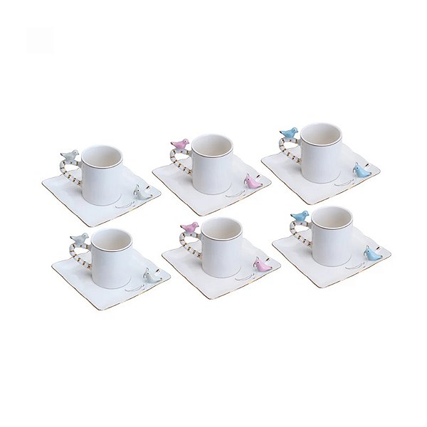 Conjunto 6 Xícaras De Café De Porcelana Birds- 80ml - Wolff