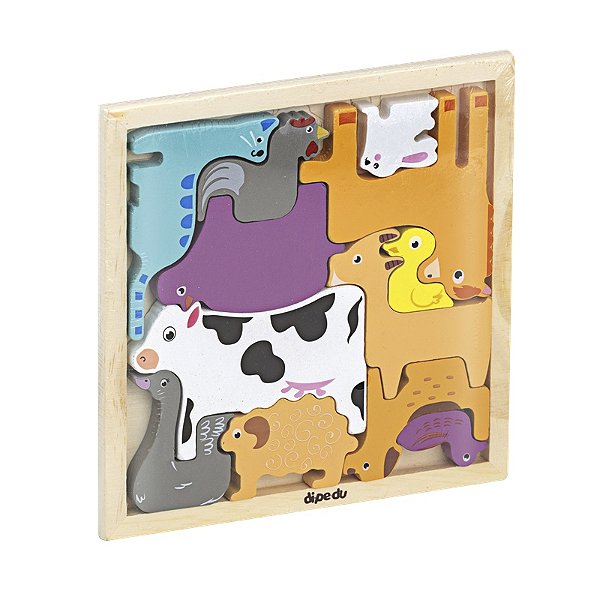 Brinquedo Madeira Encaixadinhos Fazenda - 12PÇS - BRW