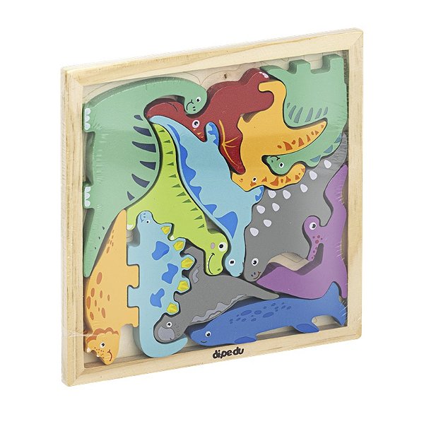 Brinquedo Madeira Encaixadinhos Dinossauro - 12 PÇS - BRW