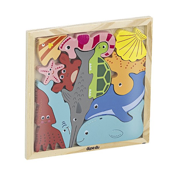Brinquedo Madeira Encaixadinhos Fundo Do Mar - 12 PÇS - BRW