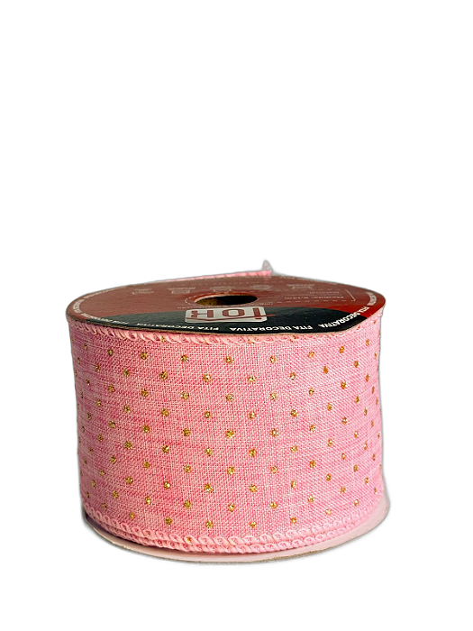 Fita Decorativa De Natal Rosa E Dourado - 6,3cmx9,14m