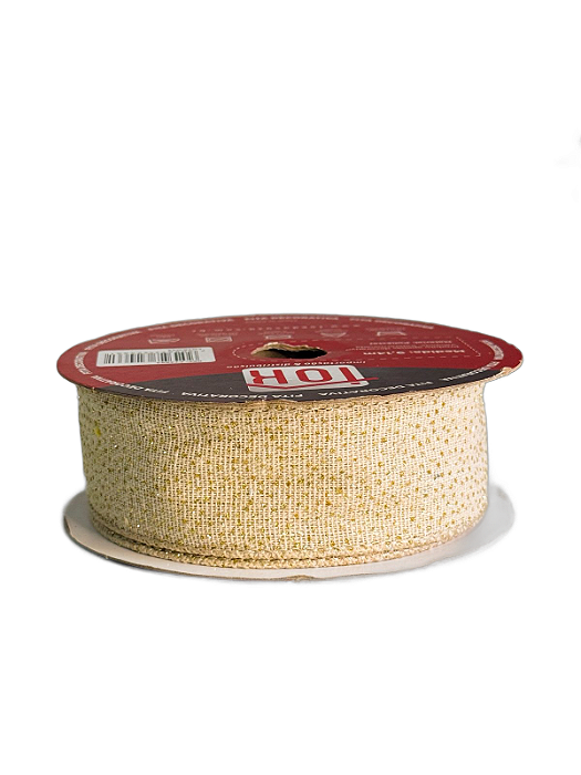 Fita Decorativa De Natal Cor Palha E Dourado - 3,8cmx9,14m