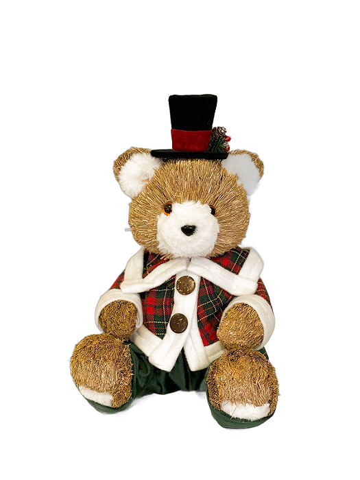 Urso Sentado Roupa Xadrez Vermelha E Verde 35cm - Tokdacasa