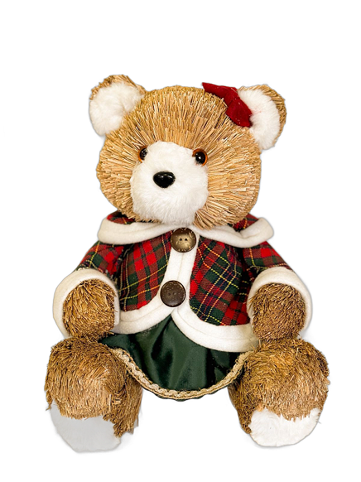 Ursa Sentada Roupa Xadrez Vermelho E Verde 30cm - Tokdacasa