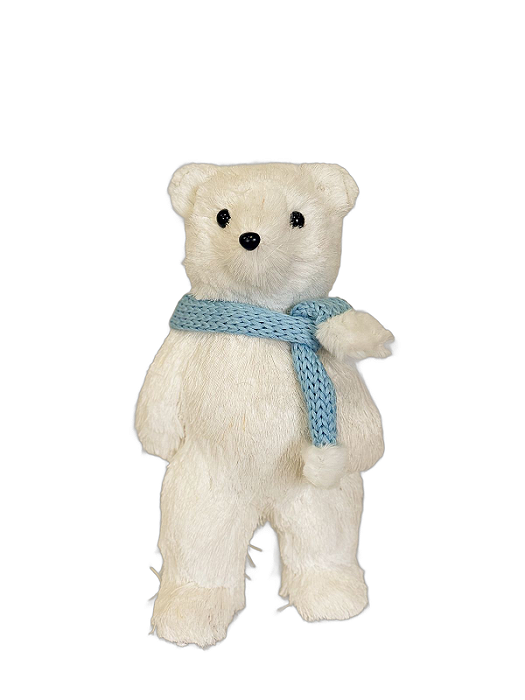 Urso Em Pé  Branco (Cachecol Azul) - 32cm - Tokdacasa