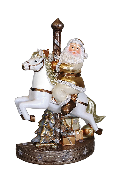 Papai Noel Carrossel - 32cm - Branco/Ouro - Tokdacasa