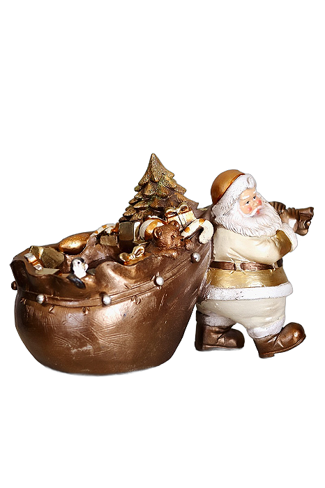 Papai Noel C/ Presentes - 18cm - Ouro/Branco - Tokdacasa
