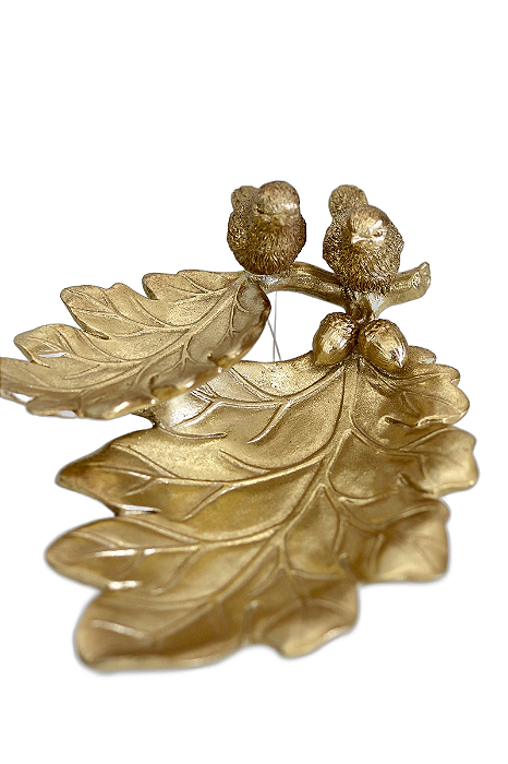 Castiçal Dourado Com Pássaros - 20cm - Tokdacasa