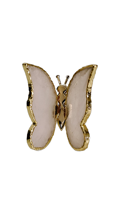 Borboleta Em Quartzo Branco Com Borda Dourada