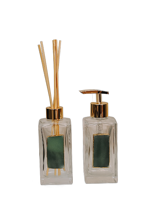 Kit Lavabo (Saboneteira e Difusor) Em Pedra Quartzo Verde