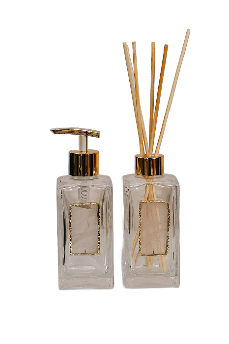 Kit Lavabo (Saboneteira e Difusor) Em Pedra Quartzo Branco