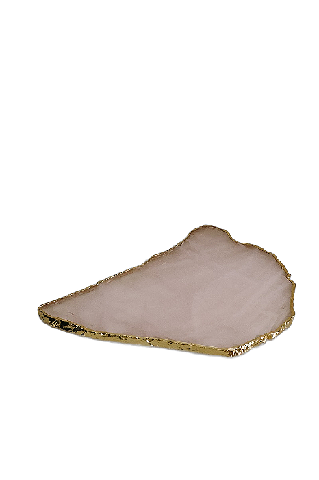 Platter Quartzo Rosa Claro Com Borda Dourada