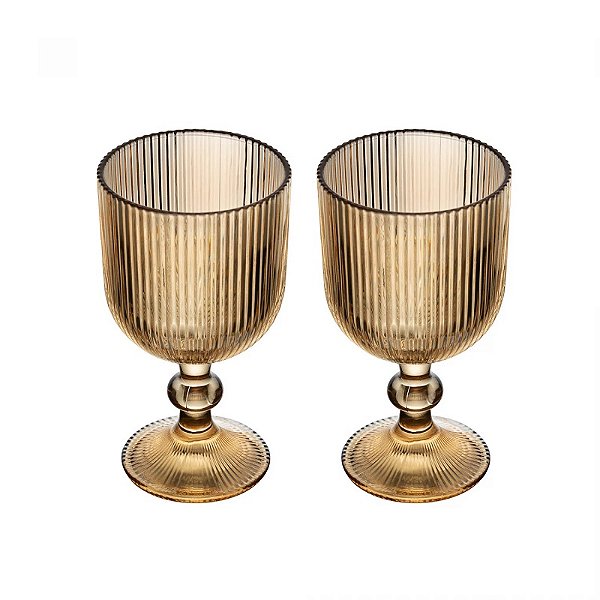 Conjunto 2 Taças Vidro Lines Ambar Metalizado 380ML - Wolff