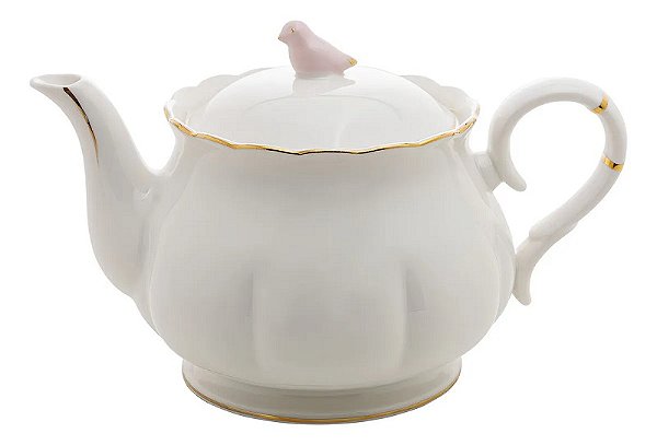 Bule Em Porcelana Birds Branco 1L - Wolff