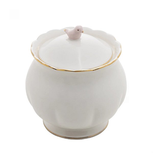 Açucareiro Em Porcelana Birds Branco 300ml - Wolff