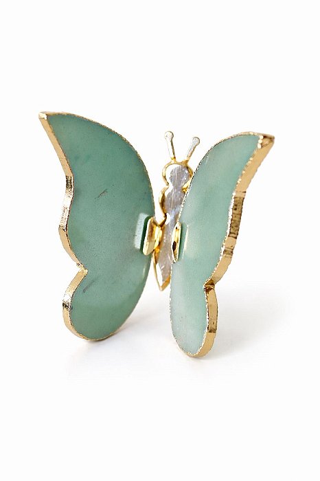 Borboleta Em Quartzo Verde Pistache Com Borda Dourada
